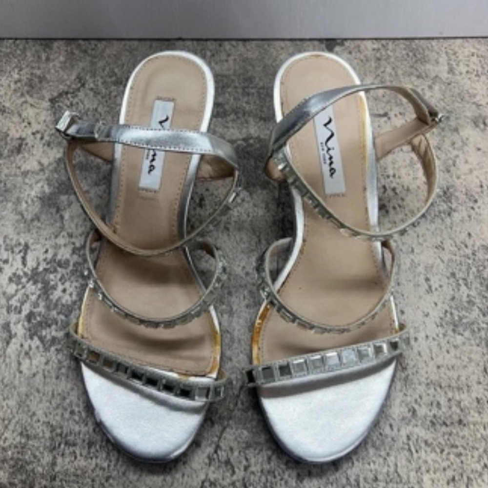Nina Silver Strappy Evening Sandals